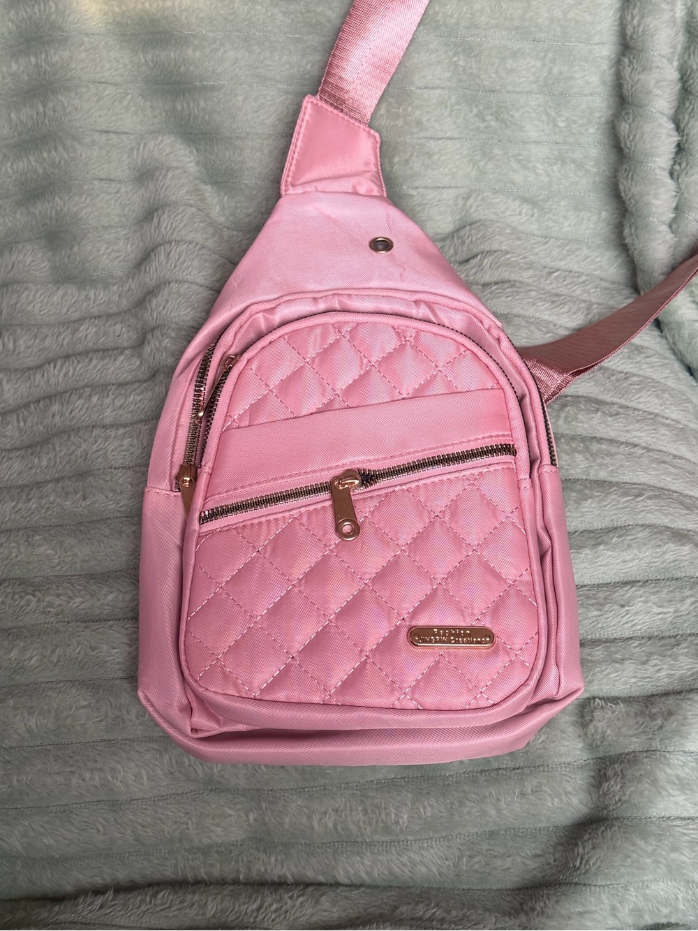 Quilted Pink Crossbody Sling Bag with Rose Gold Hardware